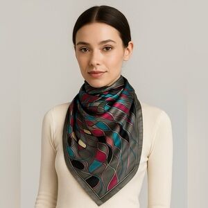 2236- Women’s Abstract Geometric Scarf 100% Polyester Multicolor Square NWT